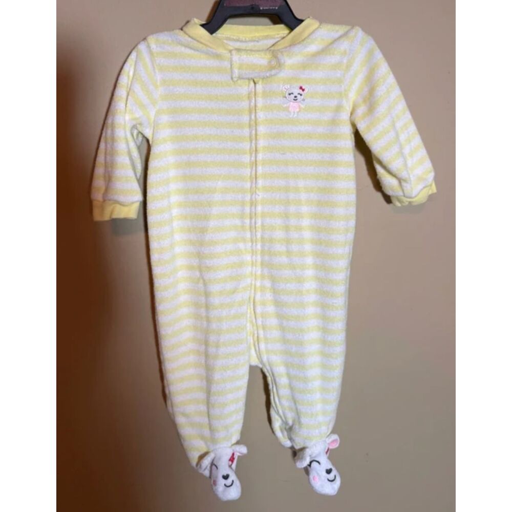 3m Carter’s Yellow White Striped Mouse Terrycloth Zip Outfit 1075